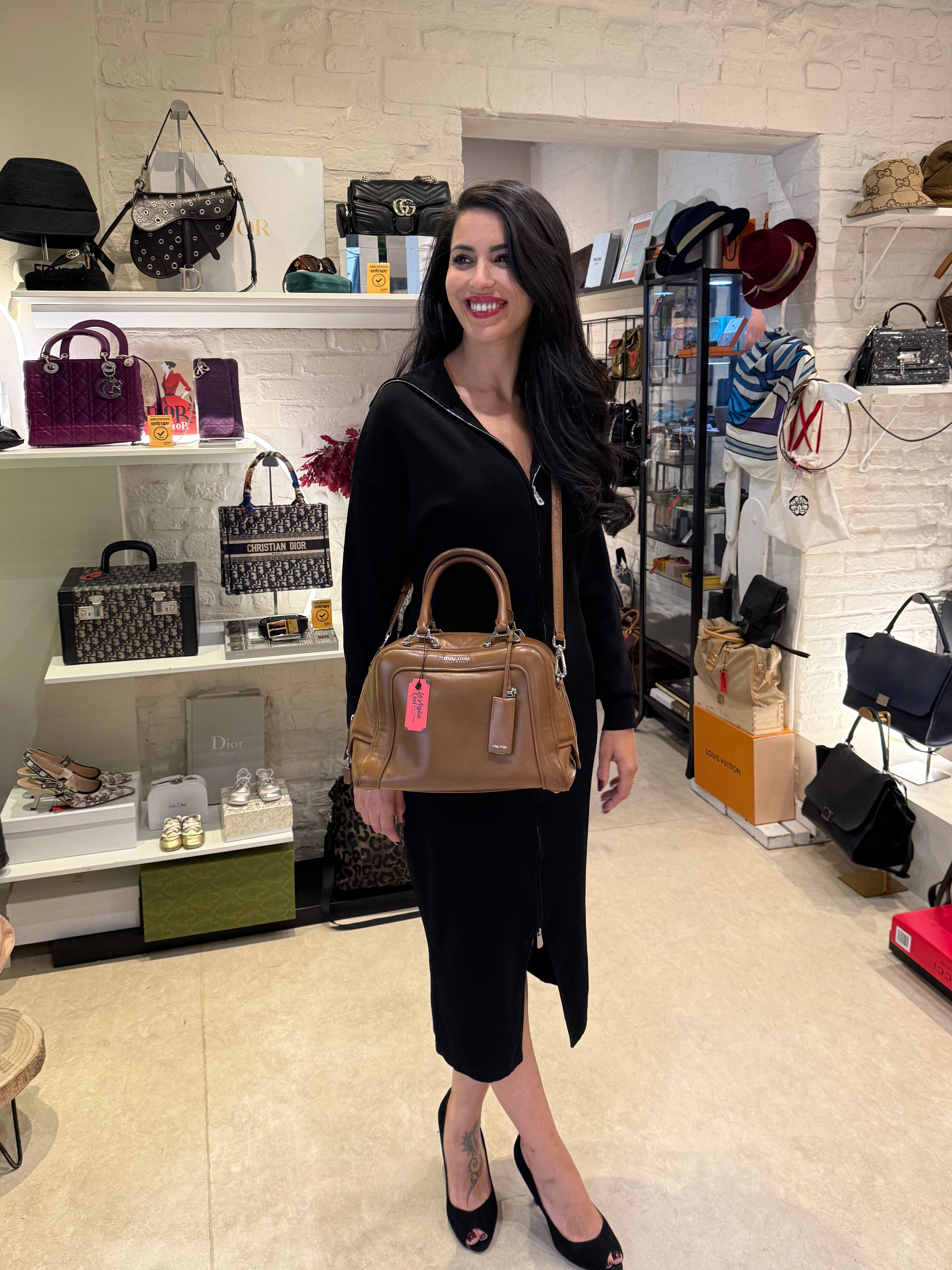 MIU MIU - Bauletto marrone caramello con tracolla