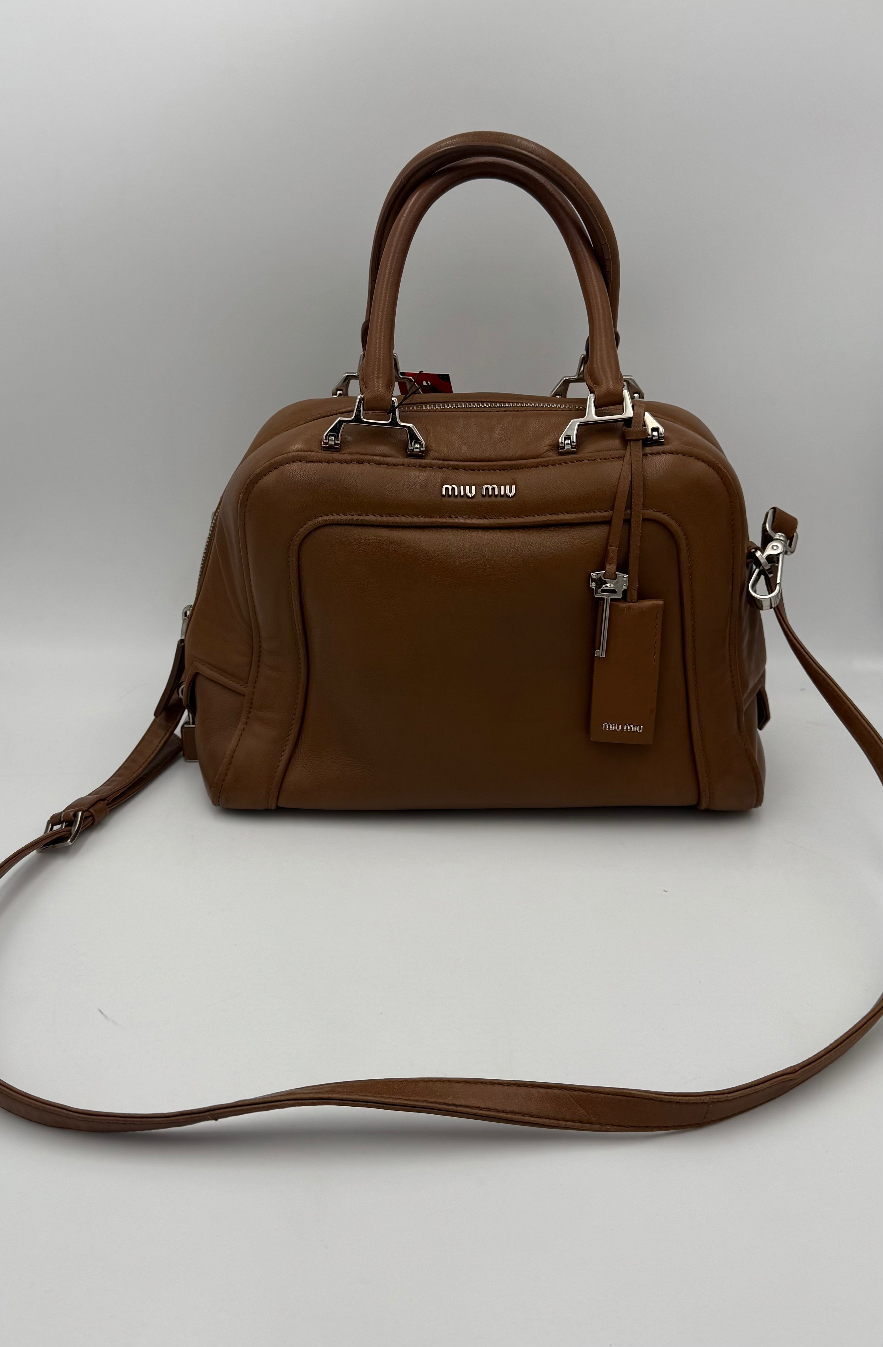 MIU MIU - Bauletto marrone caramello con tracolla