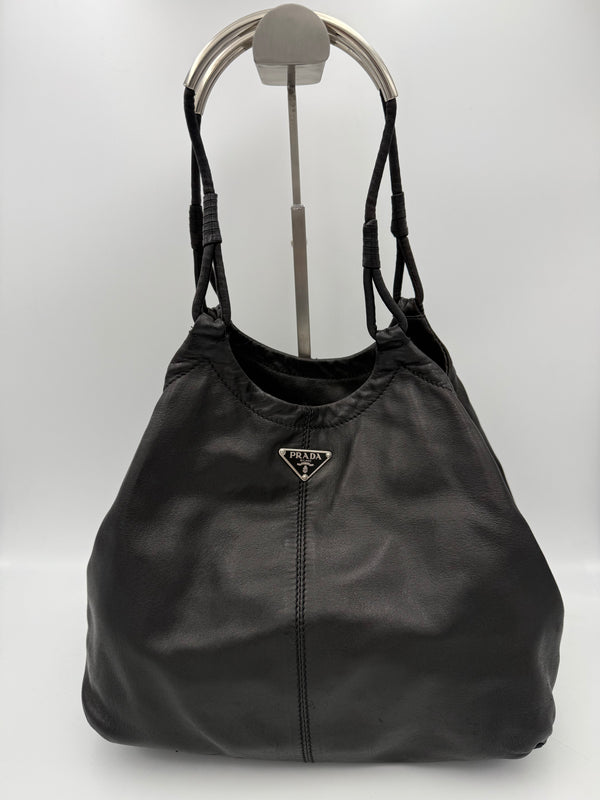 PRADA - Tote in Pelle agnello nera manici metallo