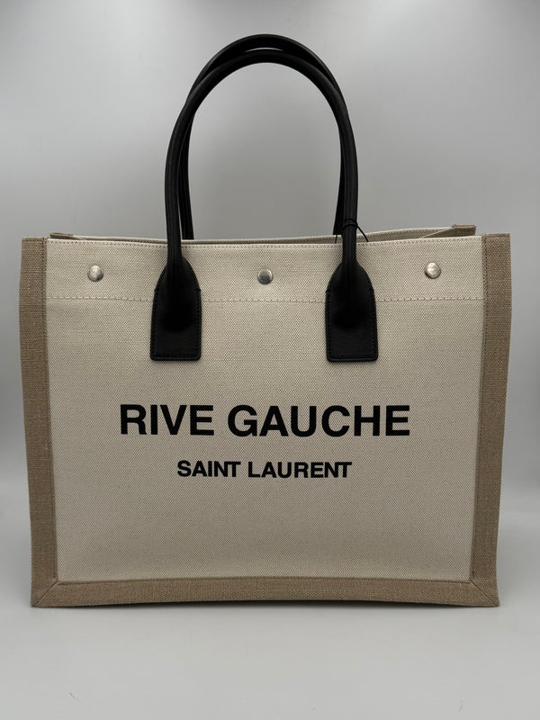 SAINT LAURENT - Rive Gauche Tote Bag in linen and leather
