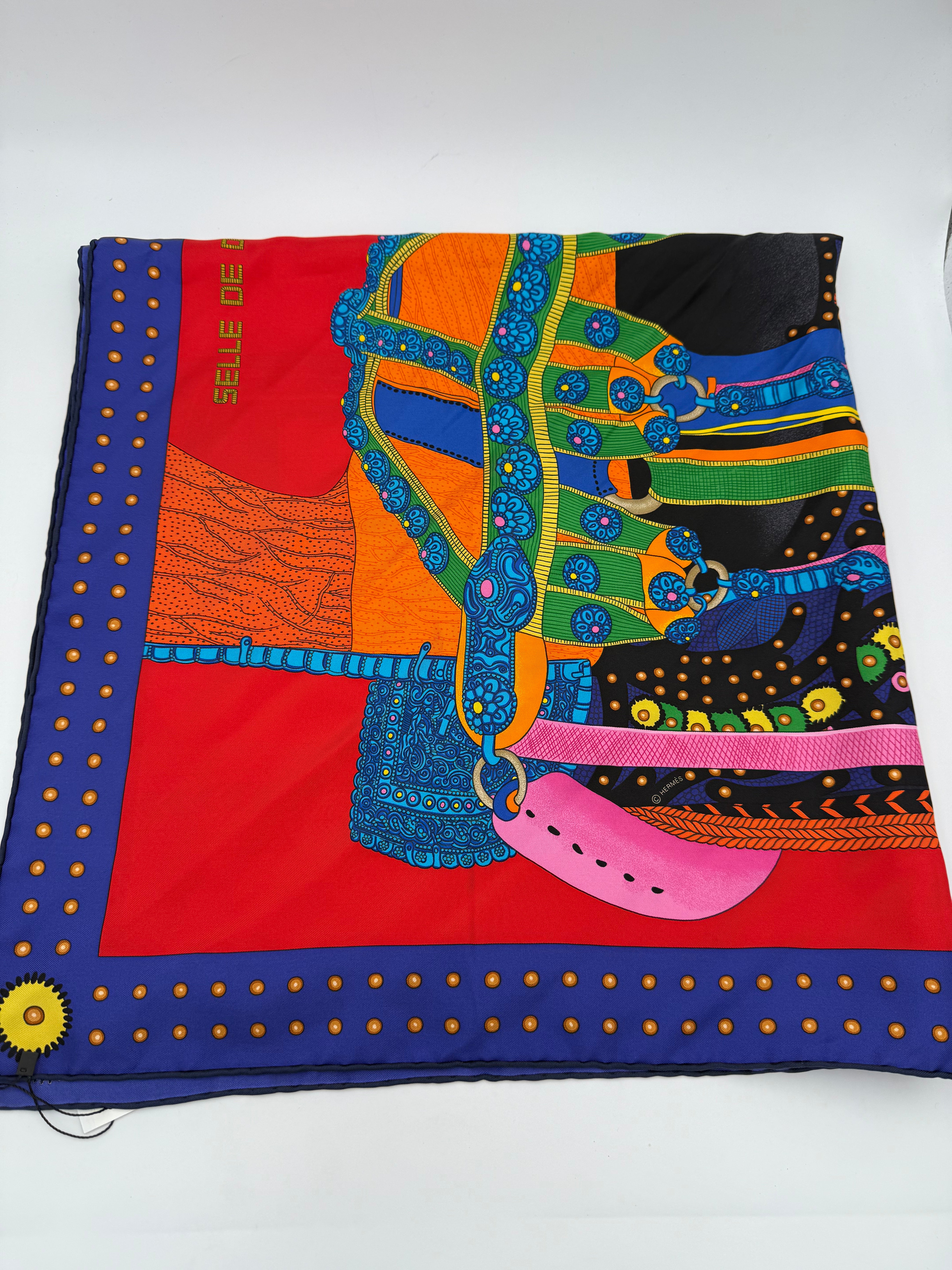 HERMES - Foulard Carrè 90 blu rosso