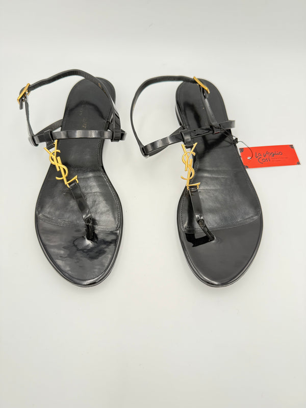 SAINT LAURENT - Patent CASSANDRE sandals size. 40
