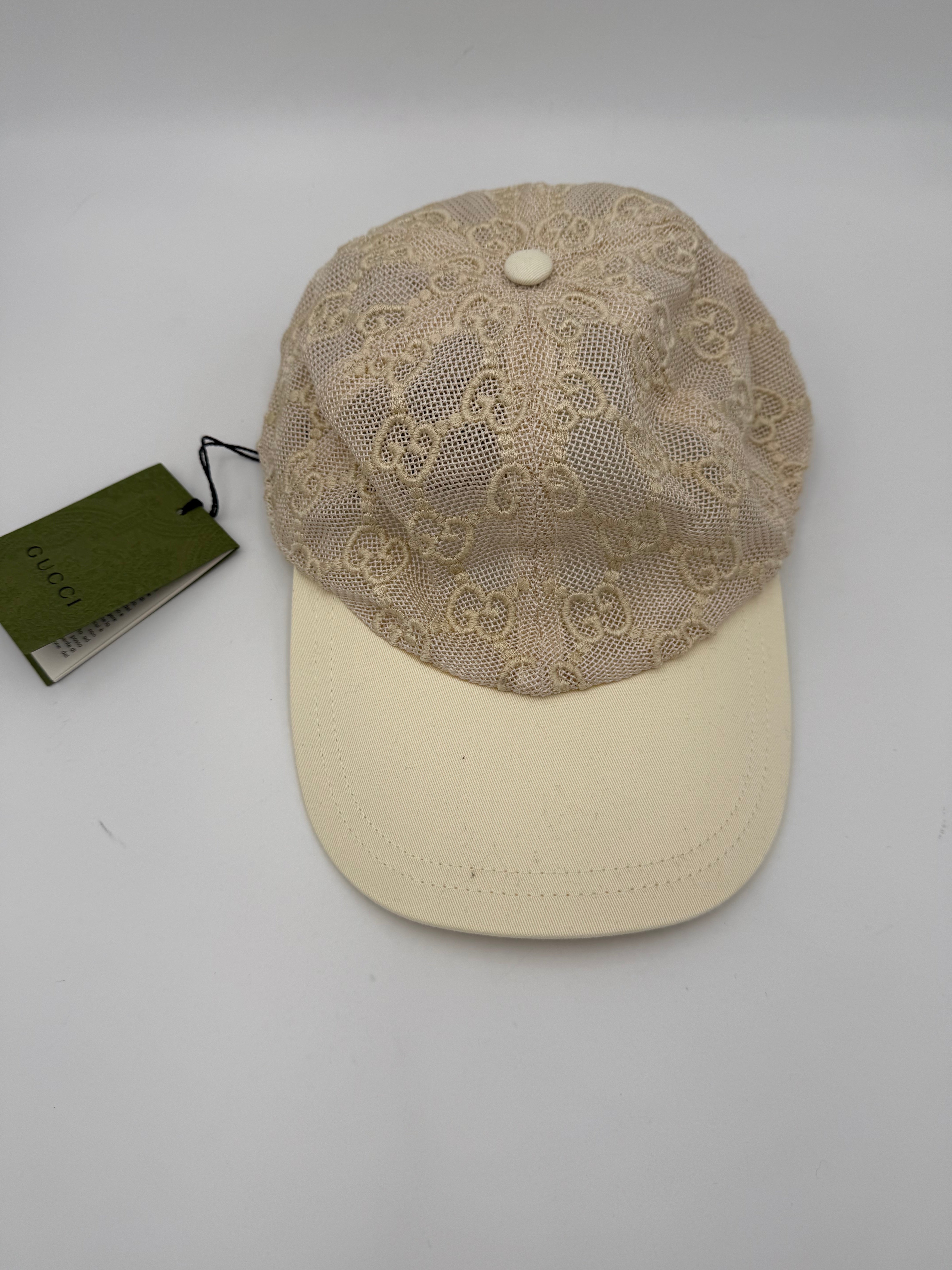 GUCCI - Cappello Baseball GG Traforato Bianco Avorio - Tg. M 57 cm