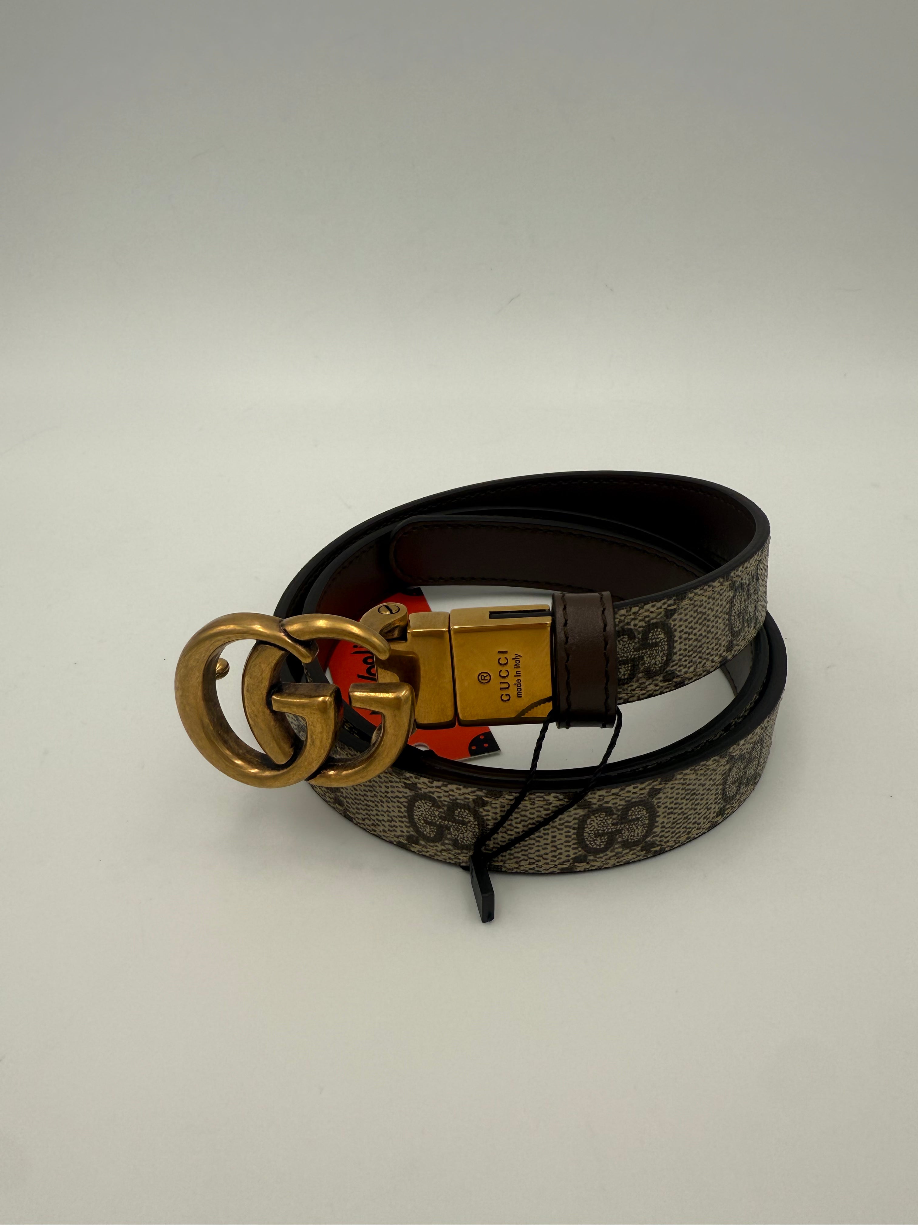 GUCCI - Cintura Sottile reversibile GG Supreme - Marrone Tg. 75