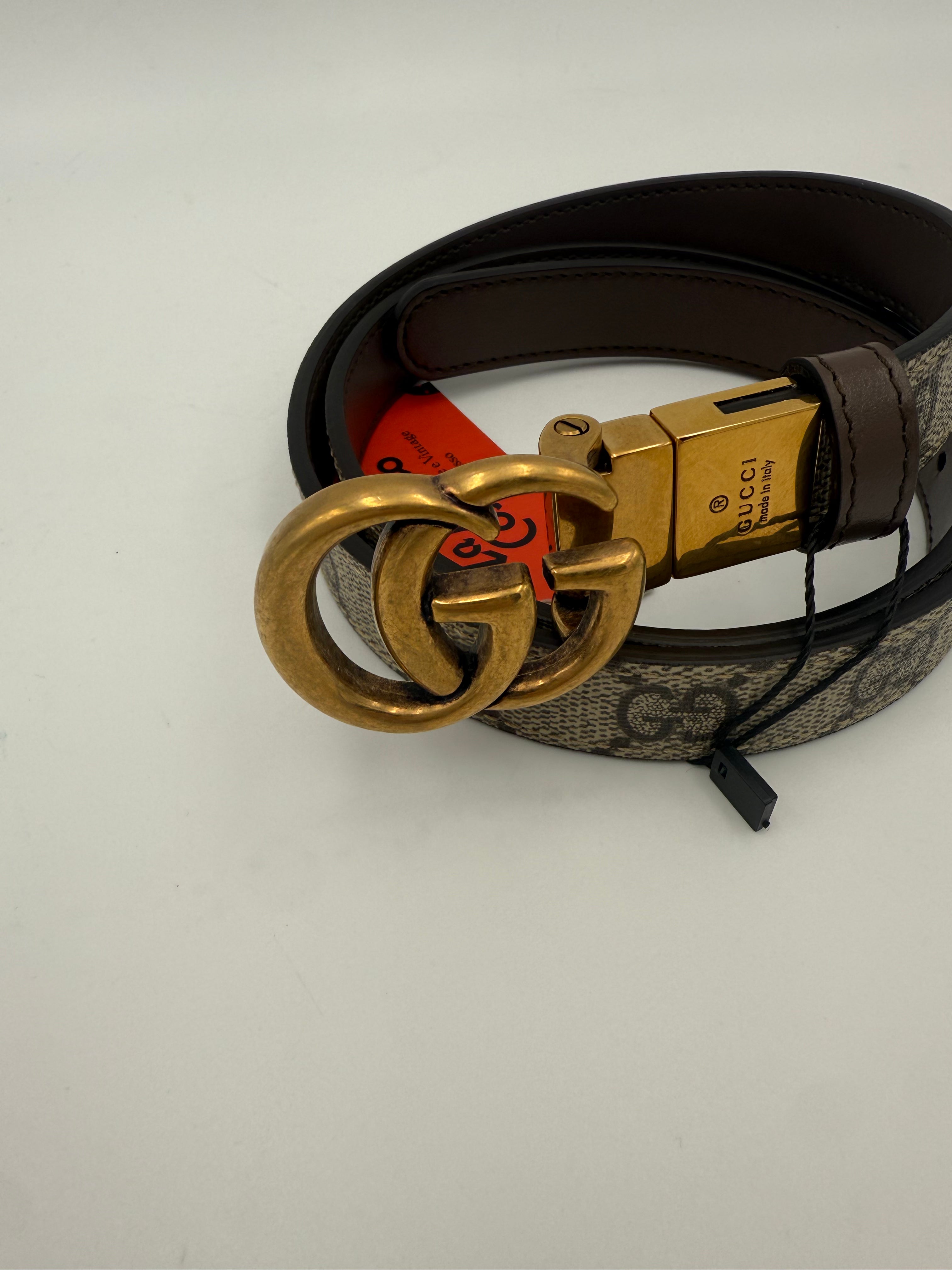 GUCCI - Cintura Sottile reversibile GG Supreme - Marrone Tg. 75