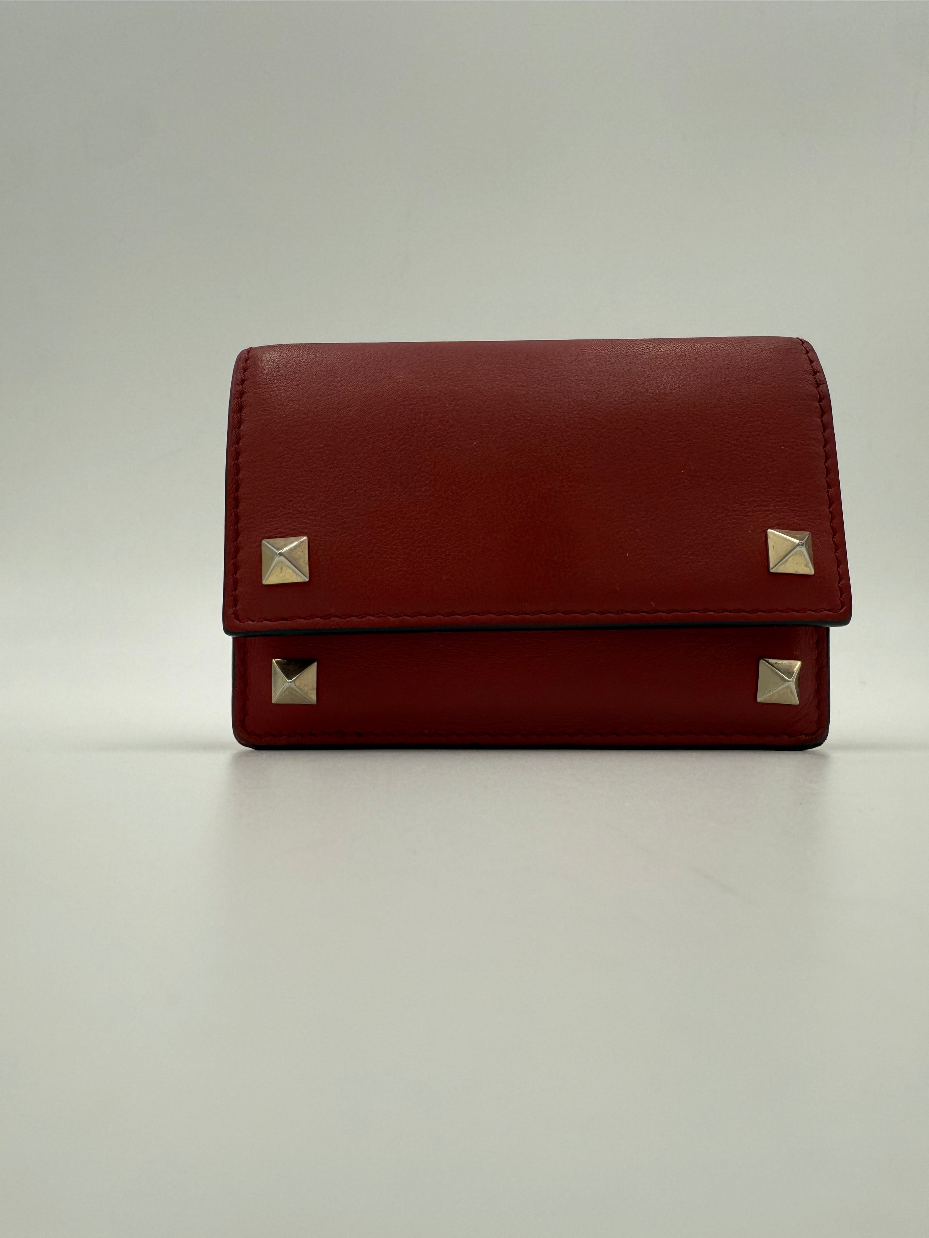 VALENTINO GARAVANI - Portafoglio Portacarte Pelle Rockstud Rosso