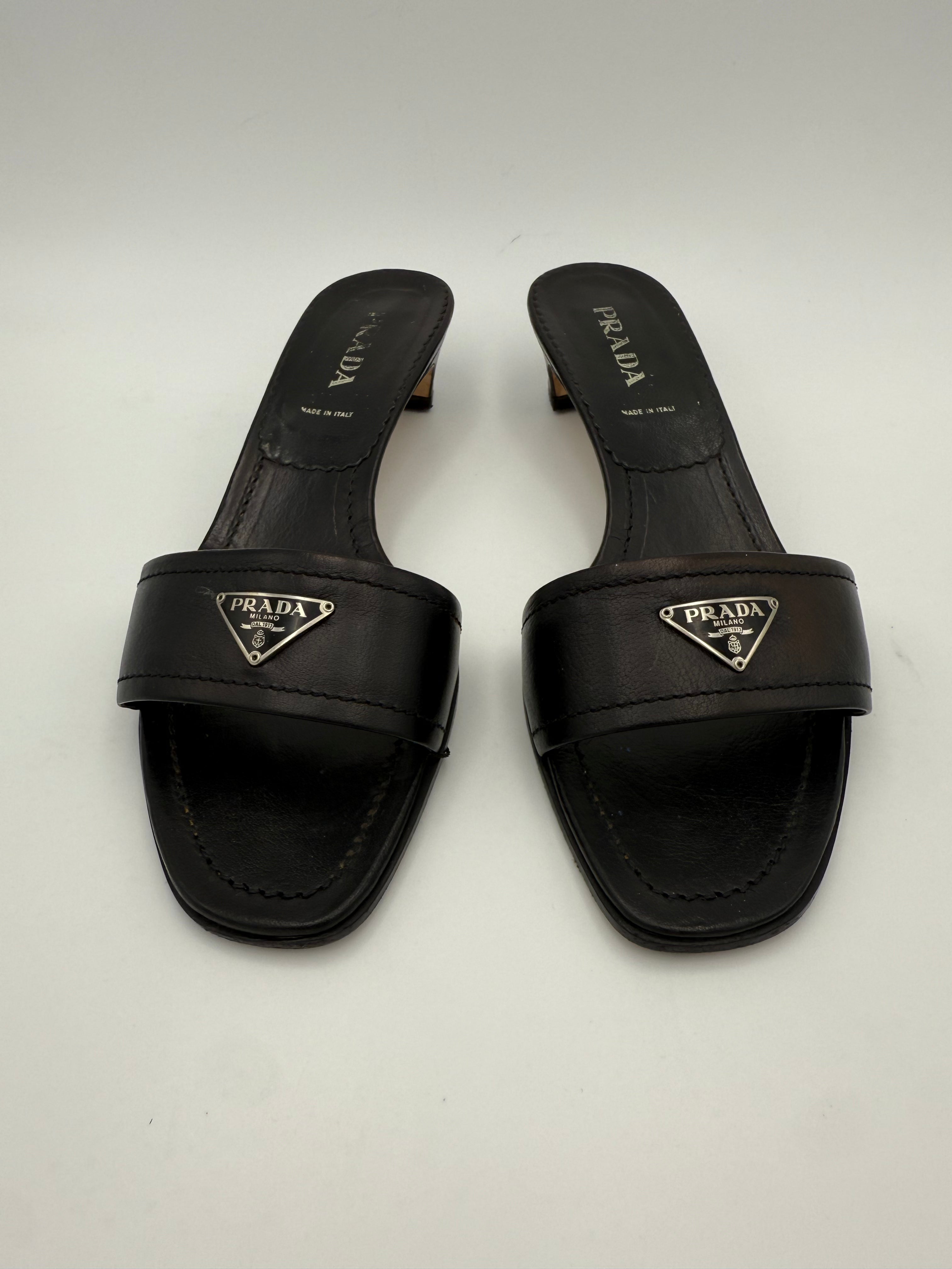 PRADA - Sandali pelle tg. 39 neri in pelle