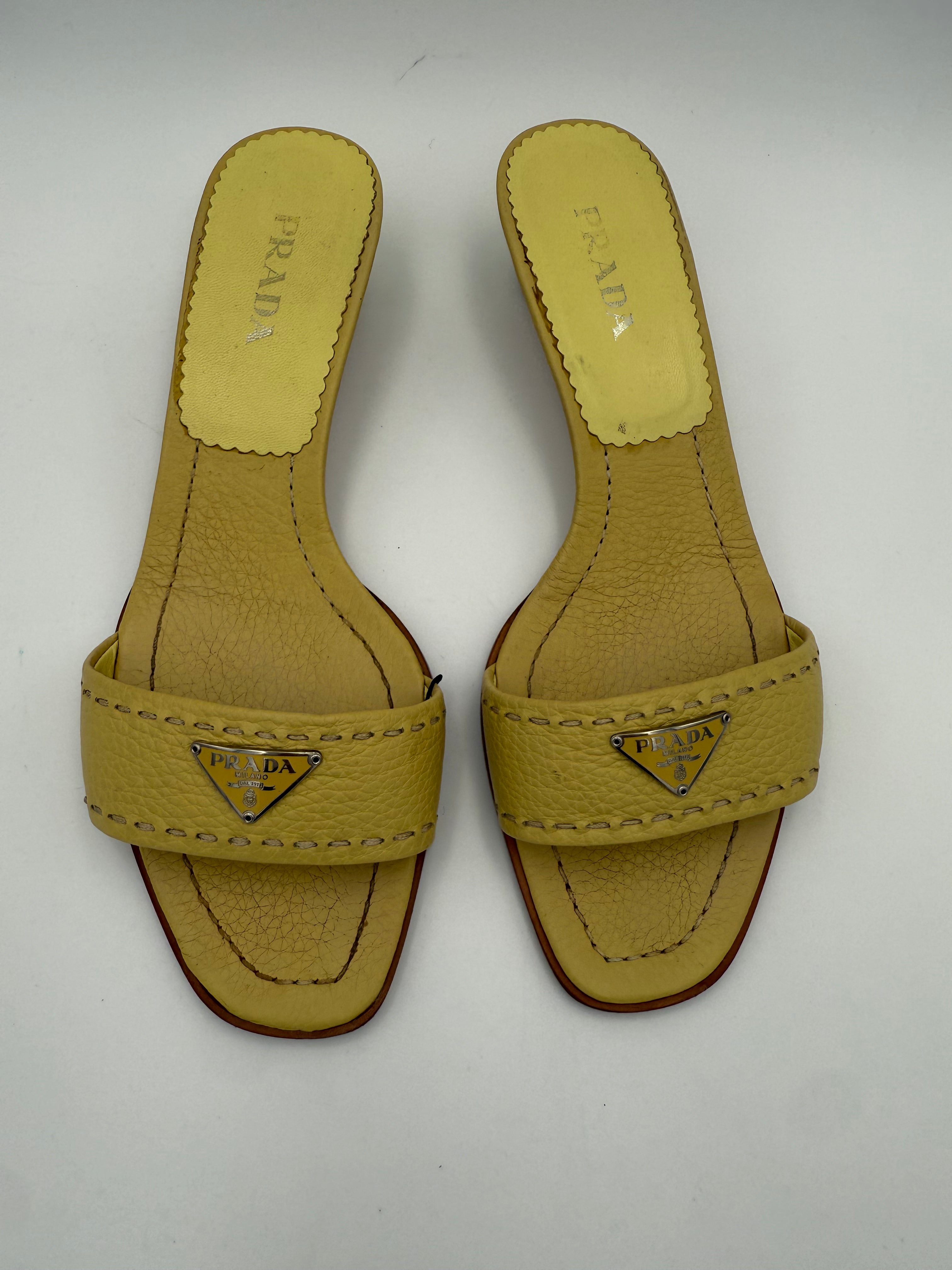 PRADA - Sandali pelle tg.38,5 Giallo Ananas