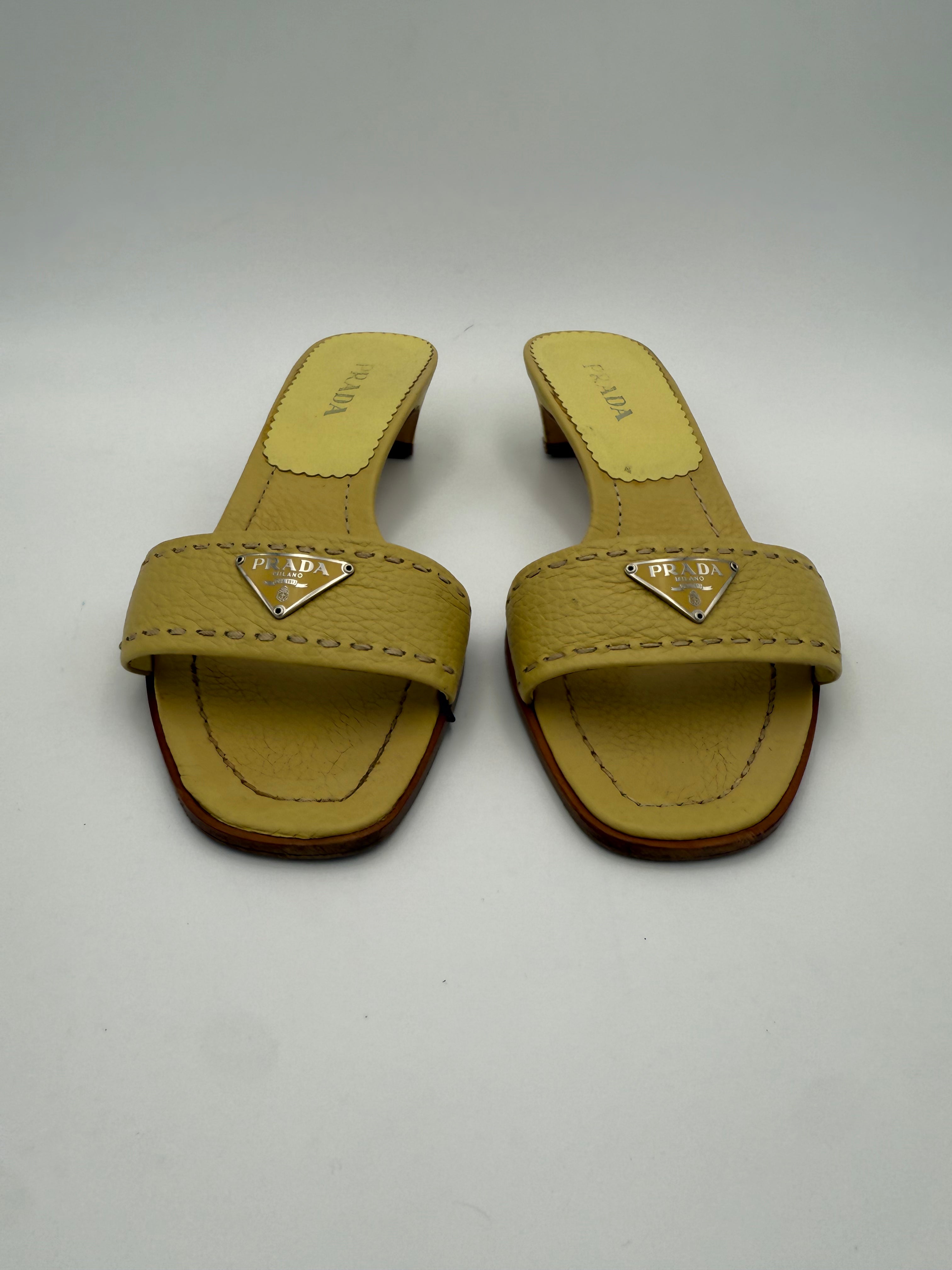 PRADA - Sandali pelle tg.38,5 Giallo Ananas