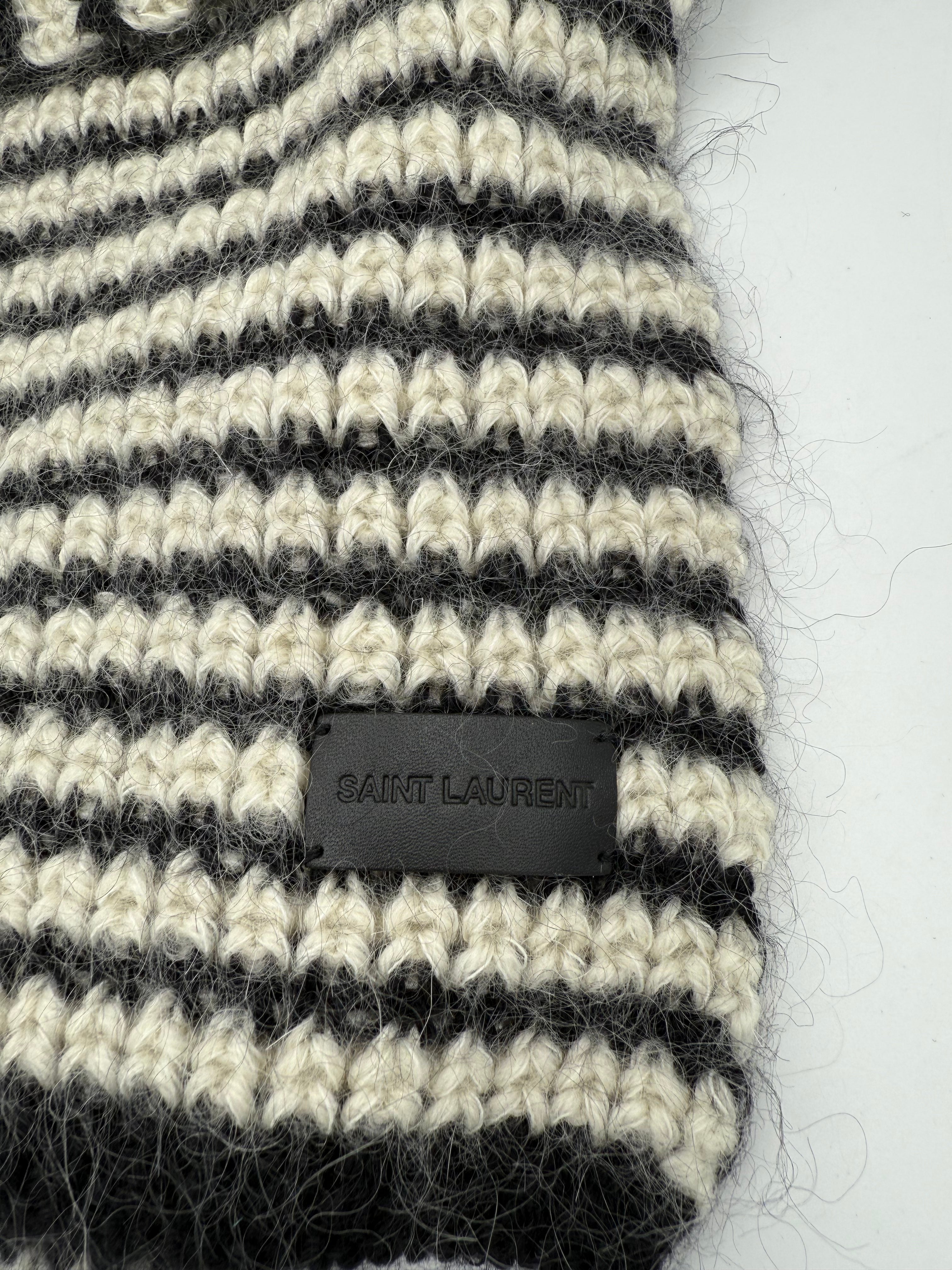 SAINT LAURENT - Sciarpa Lana, Mohair e Alpaca Bianca e Nera