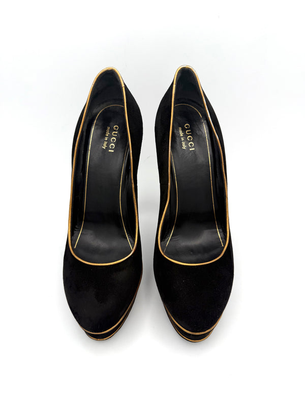 GUCCI - Black and gold pumps size 38