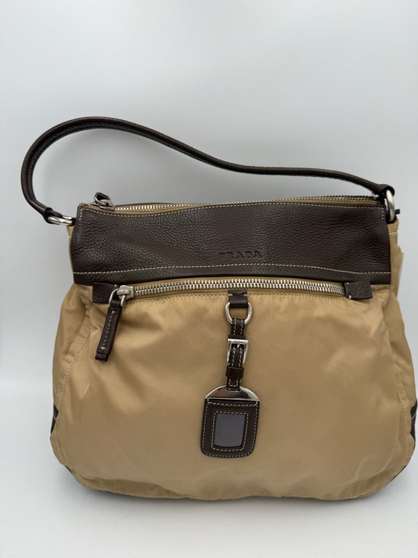 PRADA - Borsa a spalla Nylon e pelle Marrone